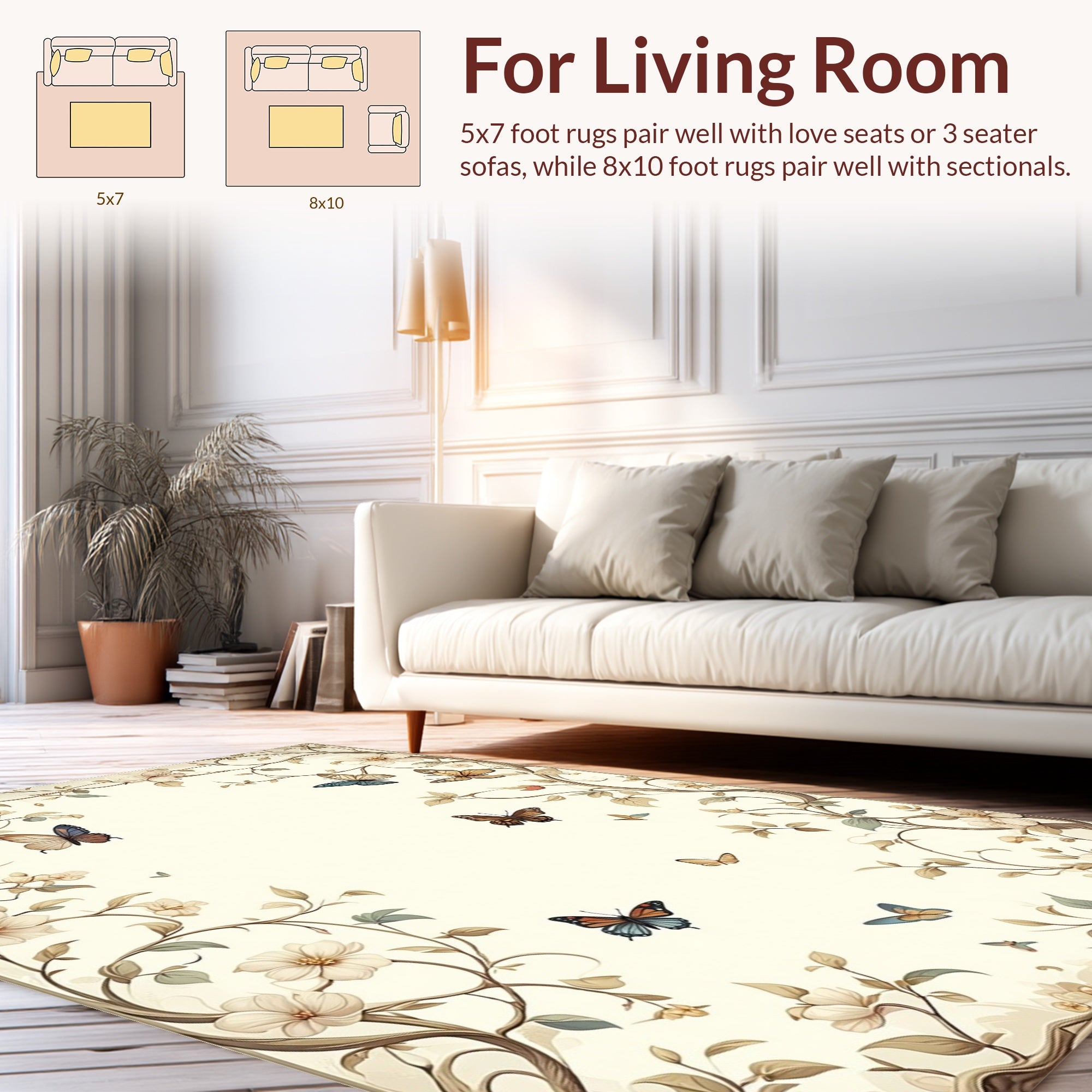 Whimsical Floral Butterfly Vine Art Rug