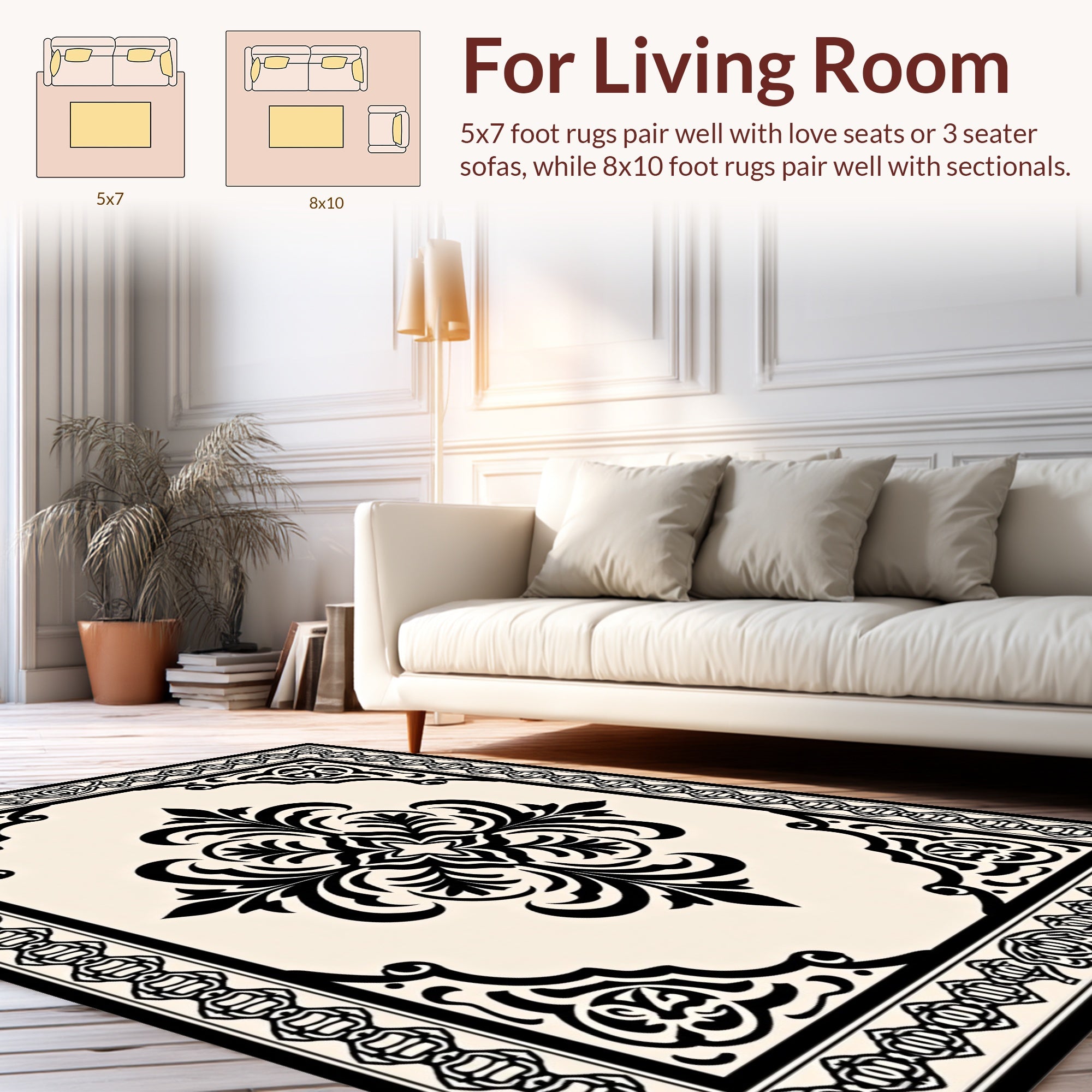 Black Floral Medallion Ornamental Rug