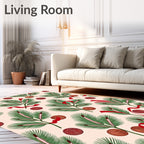 Green Pine Sprigs With Red Festive Orbs Rug