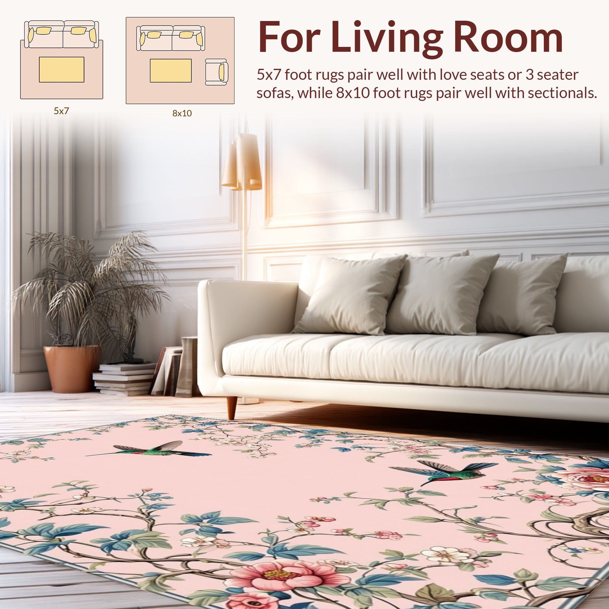 Hummingbird Blossom Delicate Floral Pattern Rug