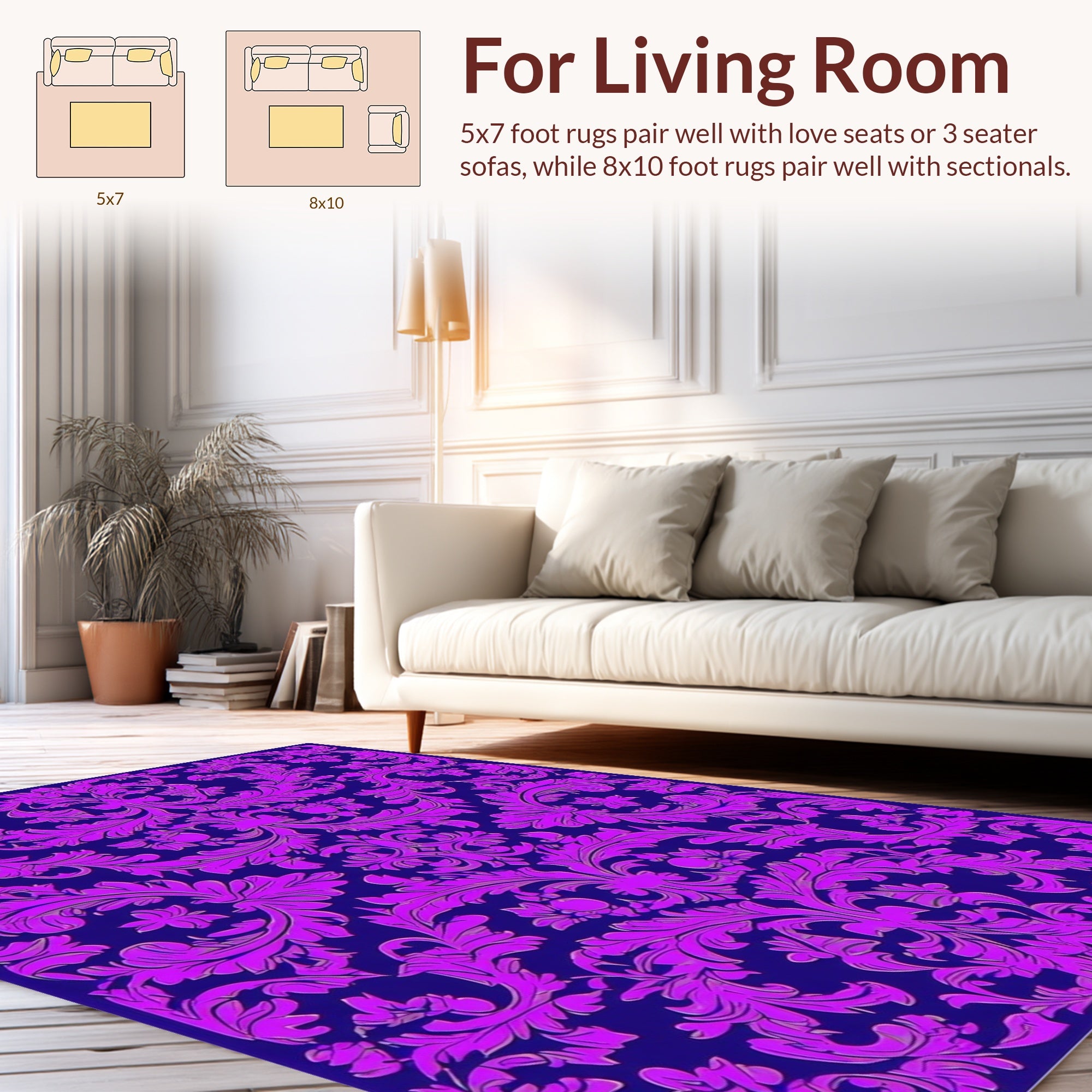 Elegant Violet Floral Damask Pattern Rug