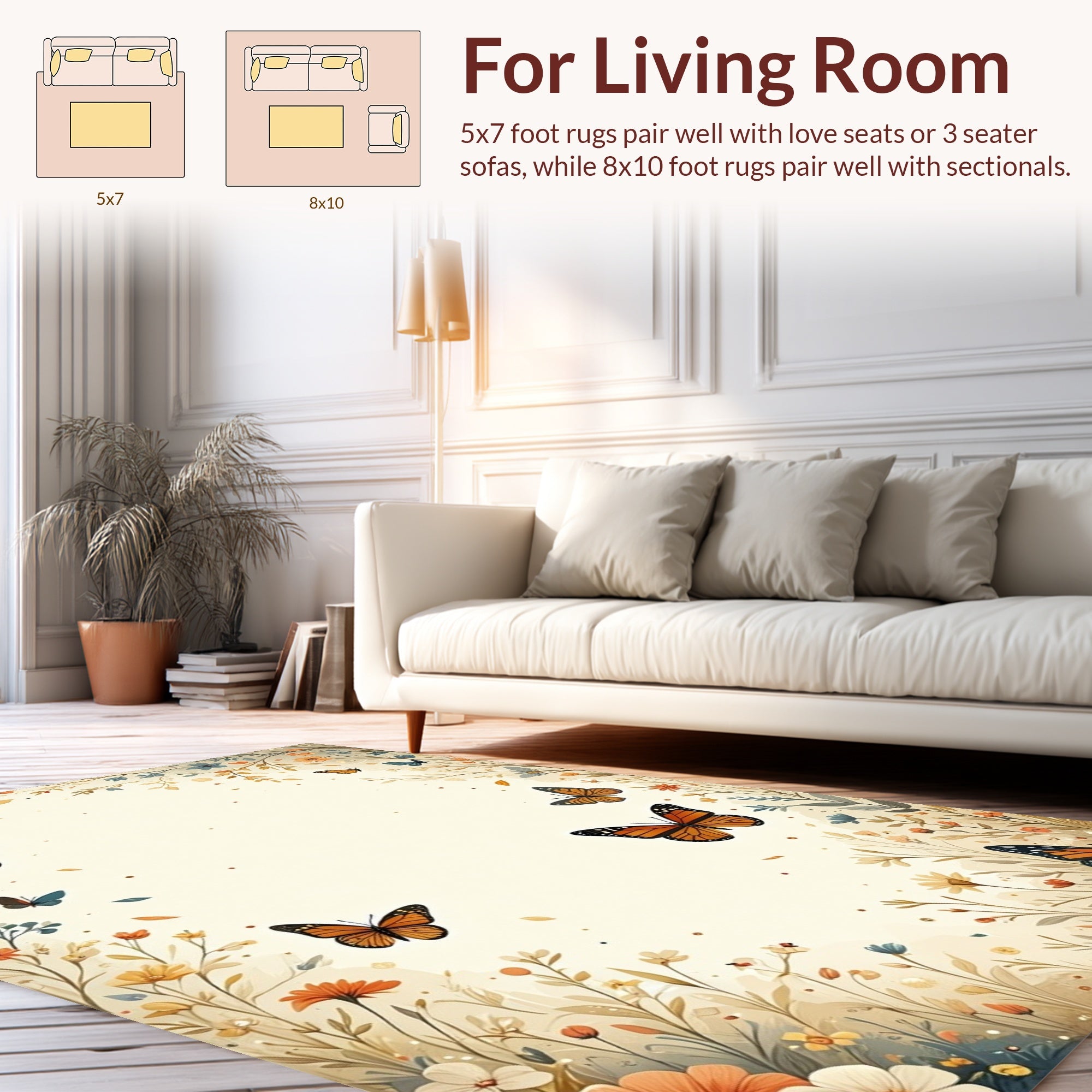 Floral Butterfly Meadow Whimsical Design Rug