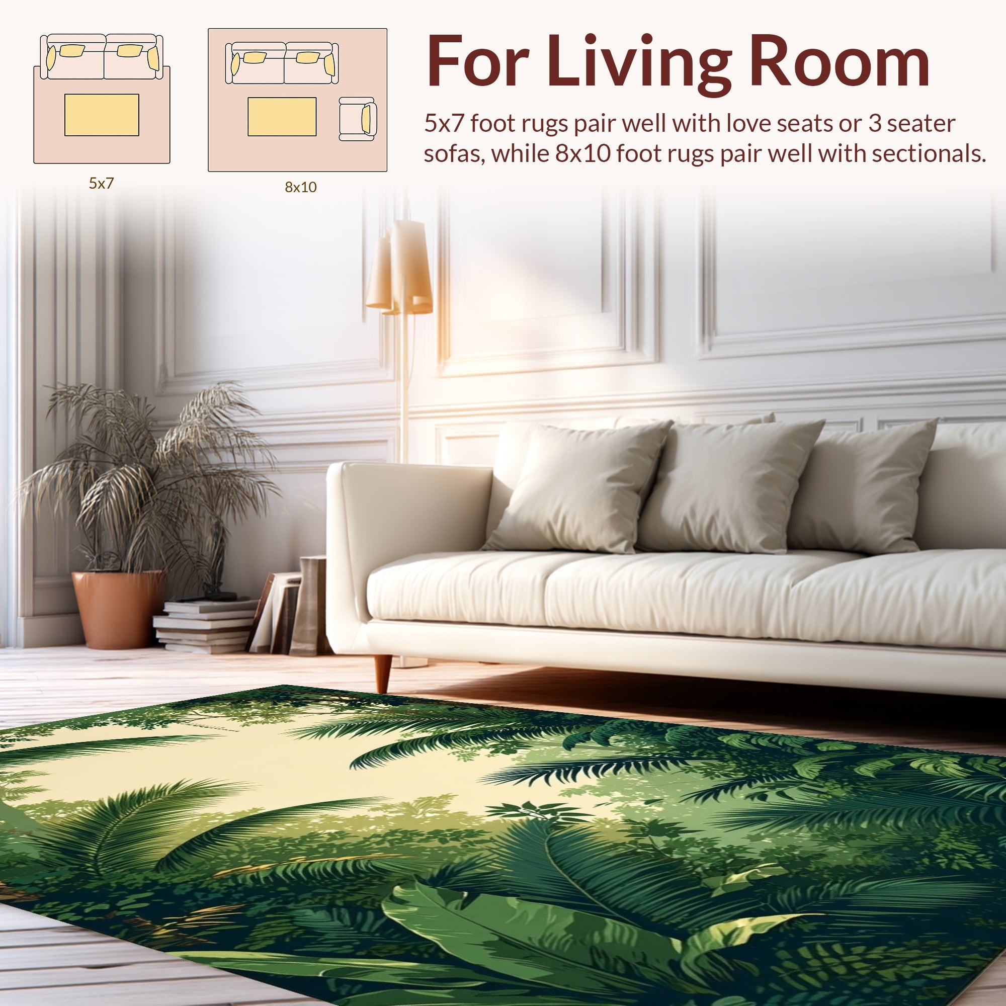 Lush Tropical Palm Leaf Jungle Design Rug