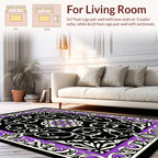 Ornate Black With Purple Floral Pattern Rug