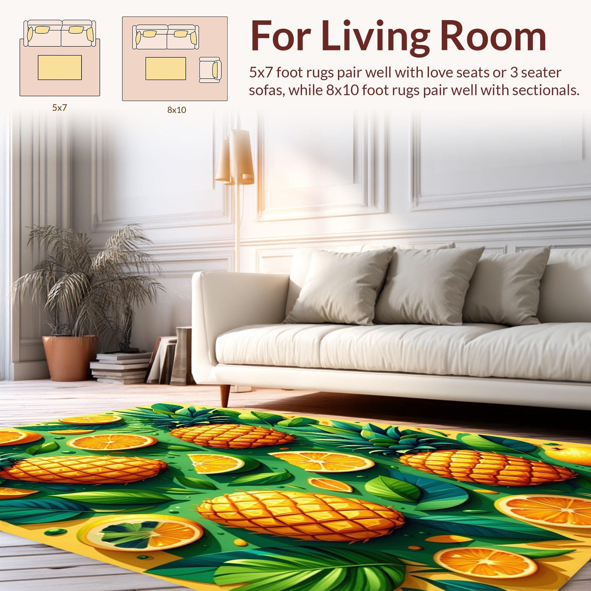 Vibrant Pineapple and Citrus Pattern Rug