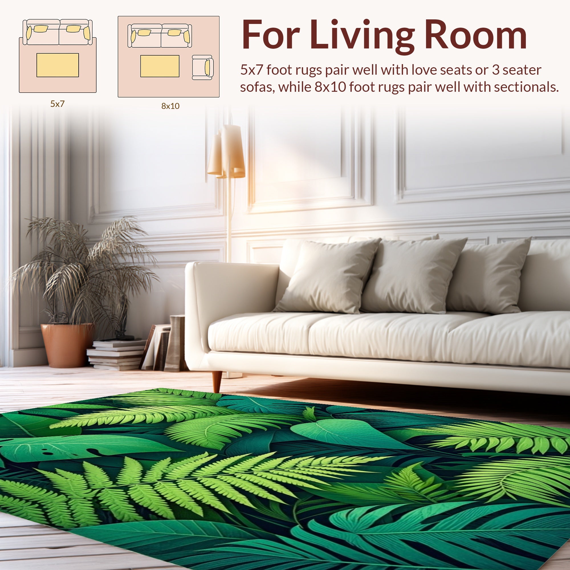 Tropical Green Leaf Pattern Rug