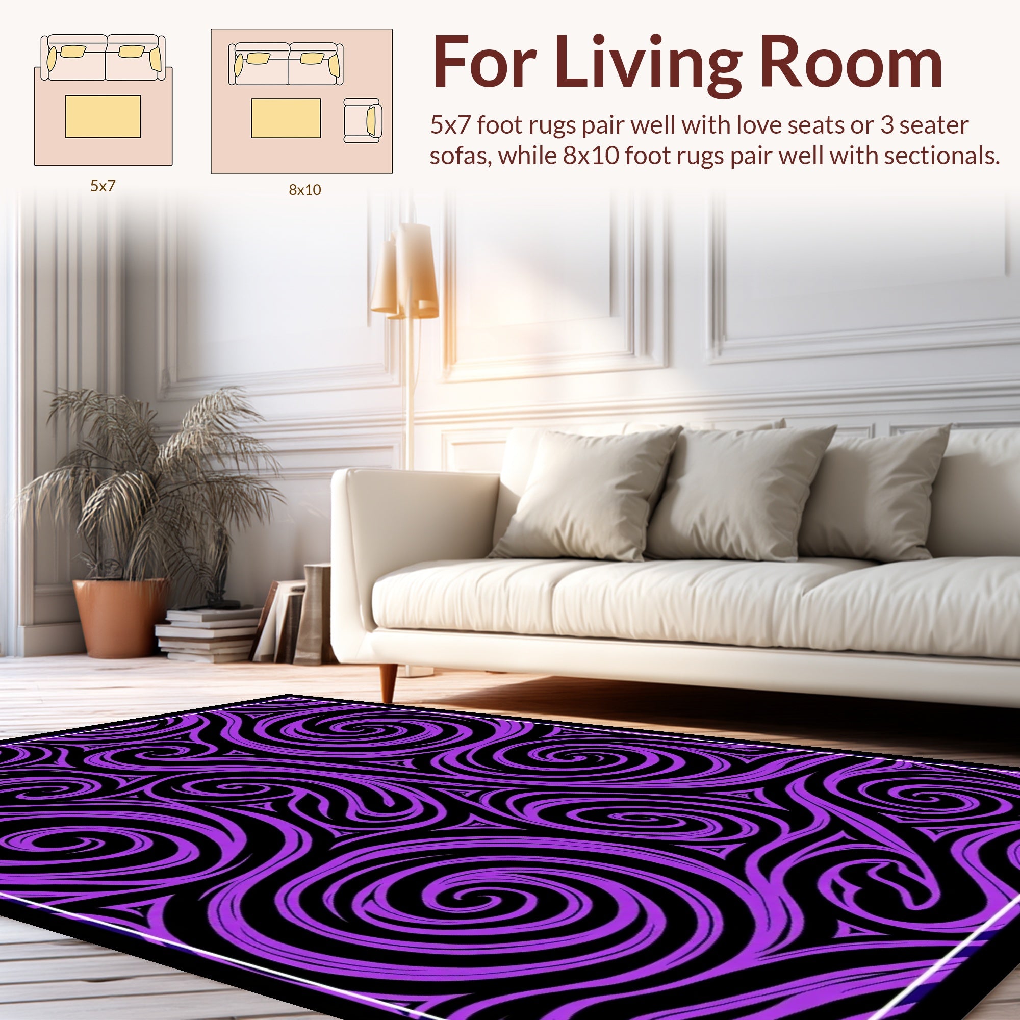 Vibrant Purple Swirl Abstract Design Rug
