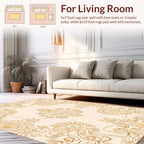 Cream Golden Floral Scrollwork Design Rug