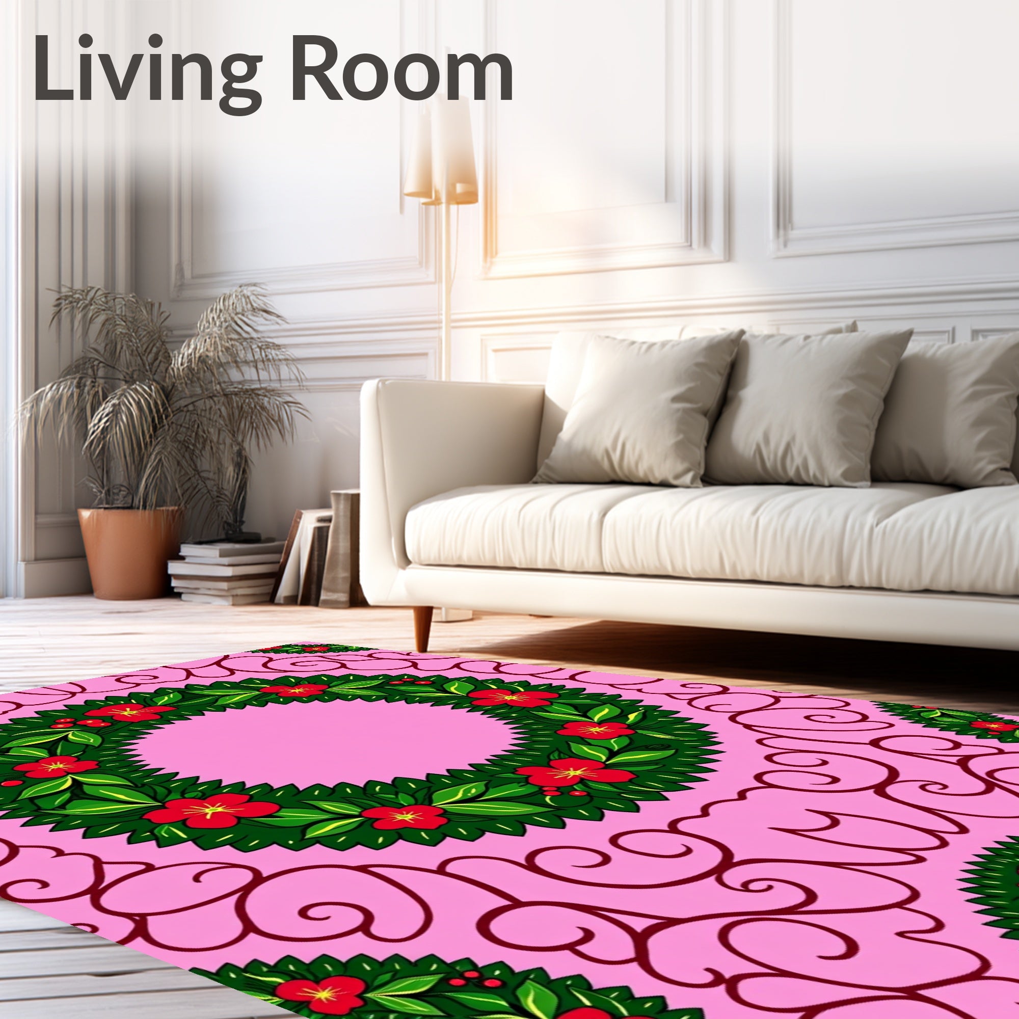 Pink Blossom Wreath With Swirls Rug