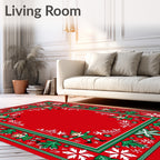 Merry Red Elf Snowflakes Border Rug