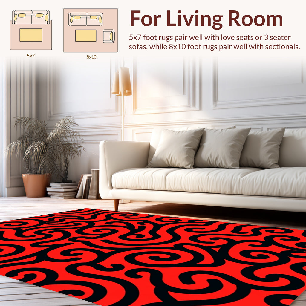 Bold Red Curly Pattern Design Rug