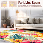 Tropical Hibiscus and Palm Leaf Pattern Rug