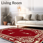 Crimson Ivory Ornate Scroll Border Rug