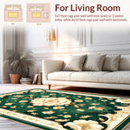 Elegant Green Floral Medallion Design Rug