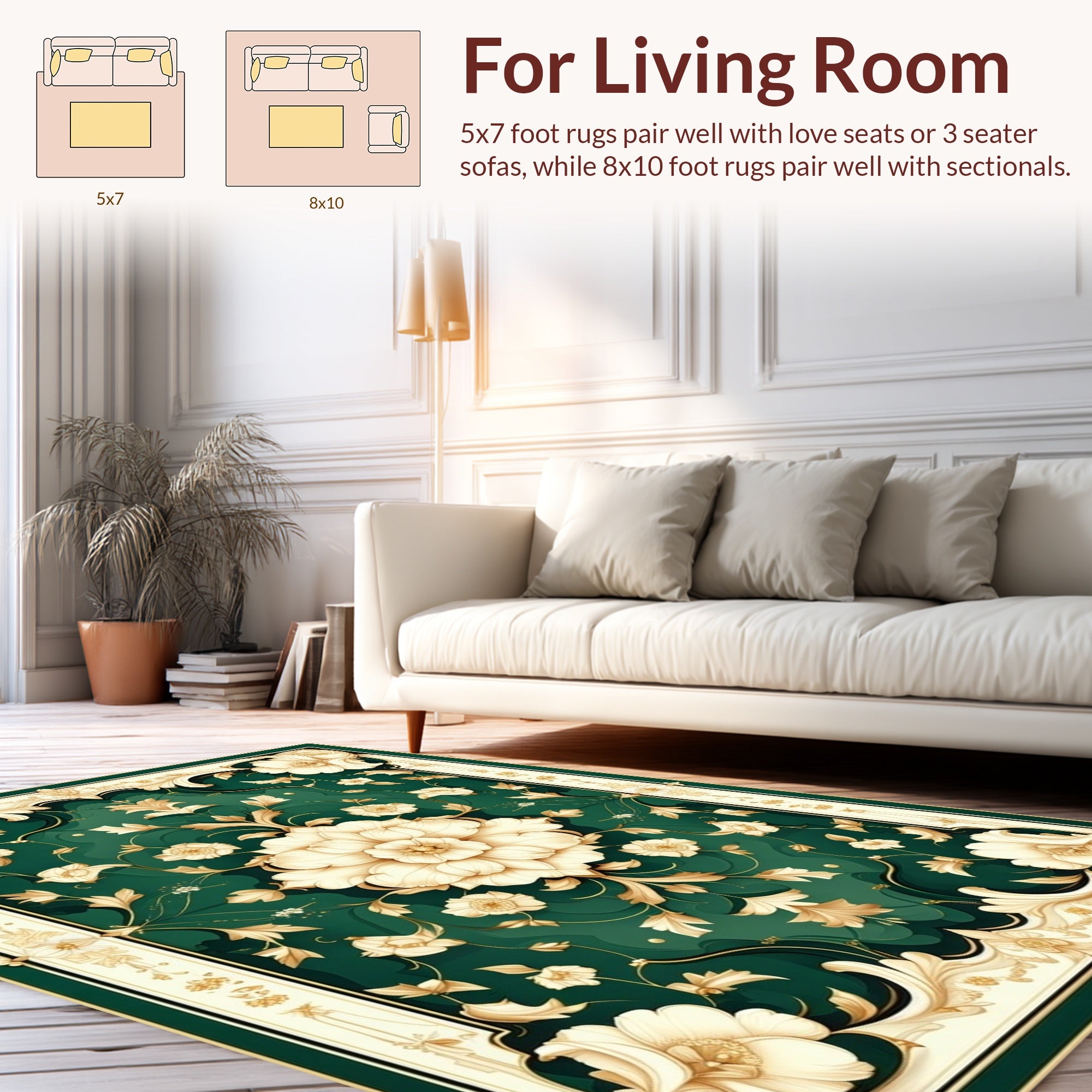 Elegant Green Floral Medallion Design Rug