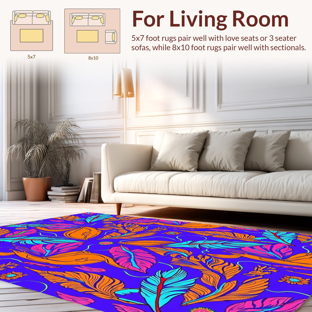 Vibrant Feather Print Pattern Rug