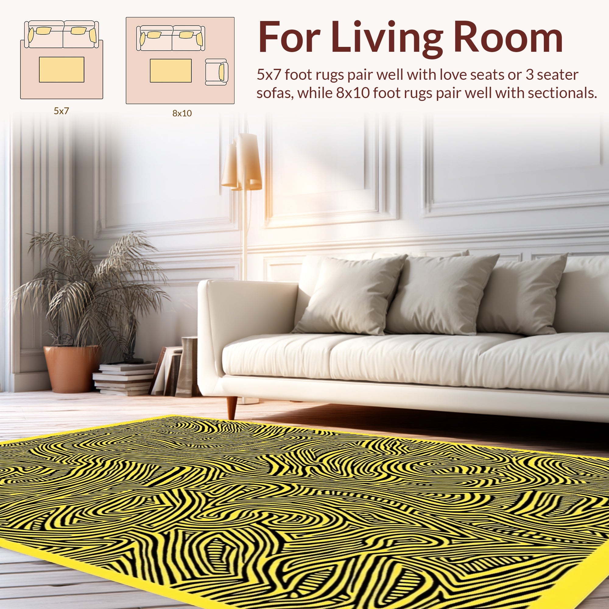 Abstract Yellow Black Maze Lines Design Rug