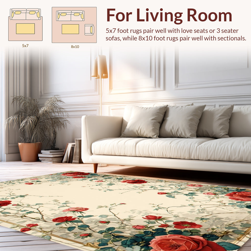 Vintage Red Rose Floral Design Rug