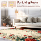 Vintage Red Rose Floral Design Rug