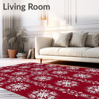 Crimson Snowflake Geometric Border Rug