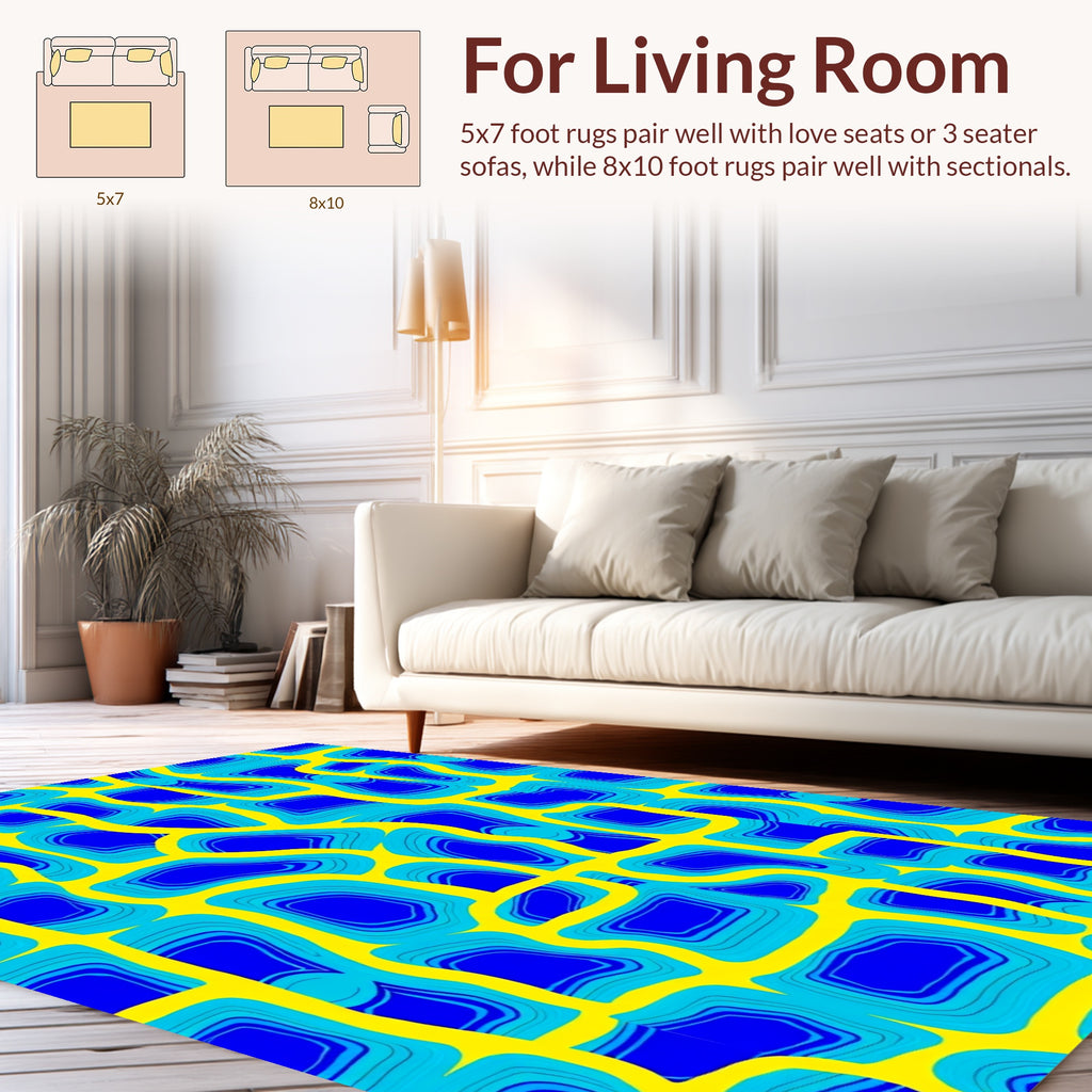 Vibrant Yellow Blue Abstract Organic Pattern Rug