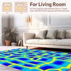 Vibrant Yellow Blue Abstract Organic Pattern Rug