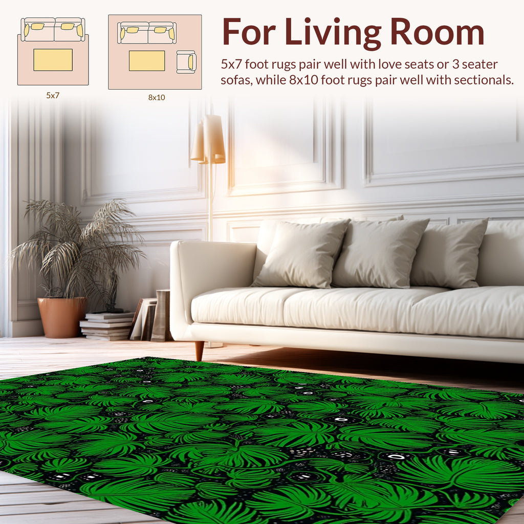 Lush Green Leaf and Berry Pattern Rug