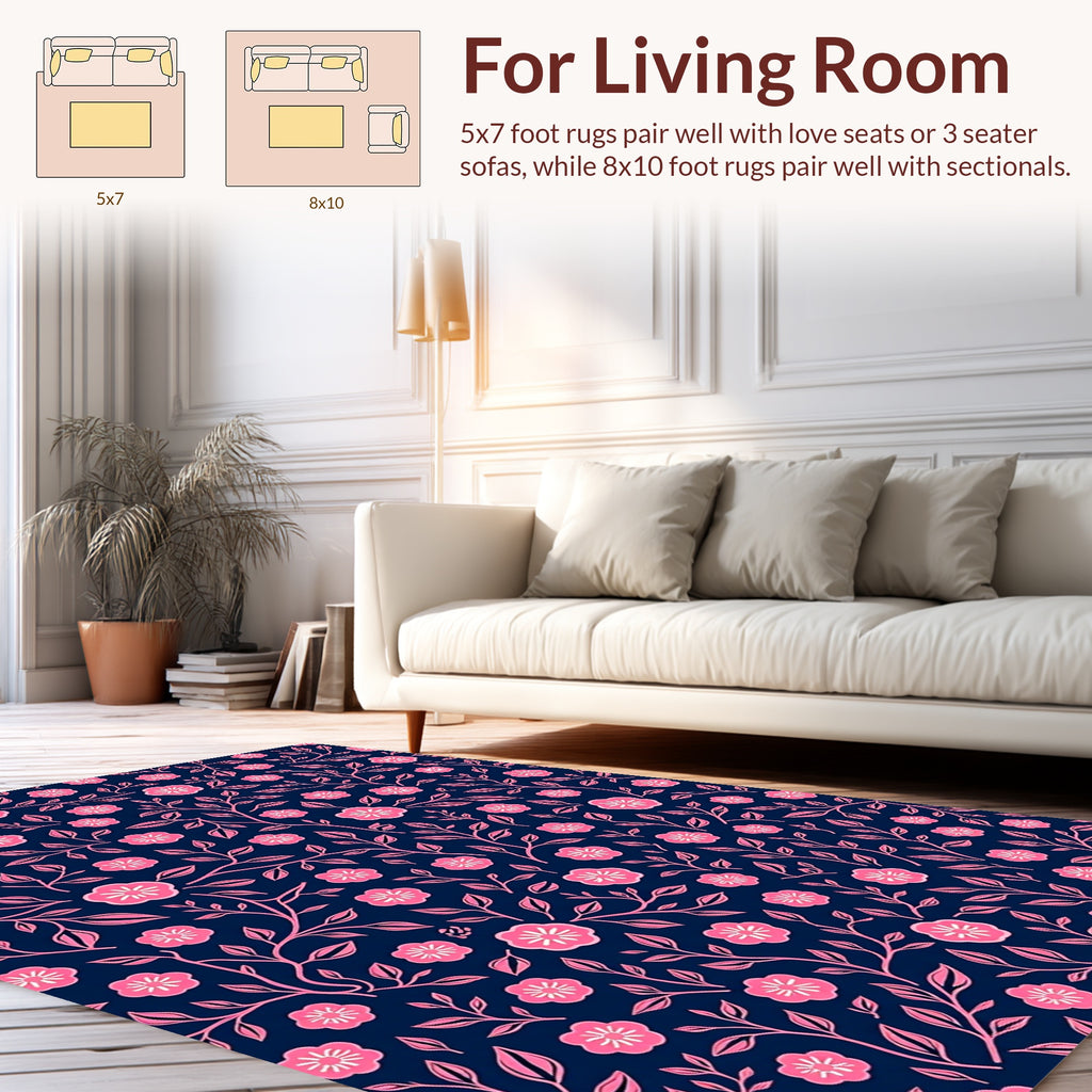 Pink Floral Vine Patterned Rug