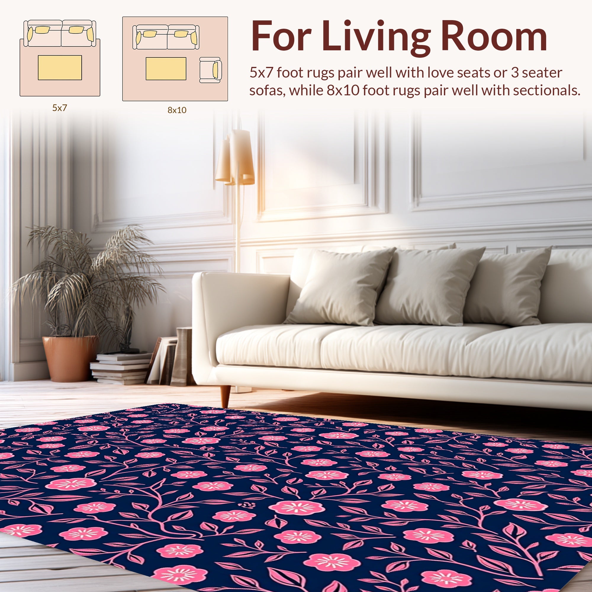 Pink Floral Vine Patterned Rug