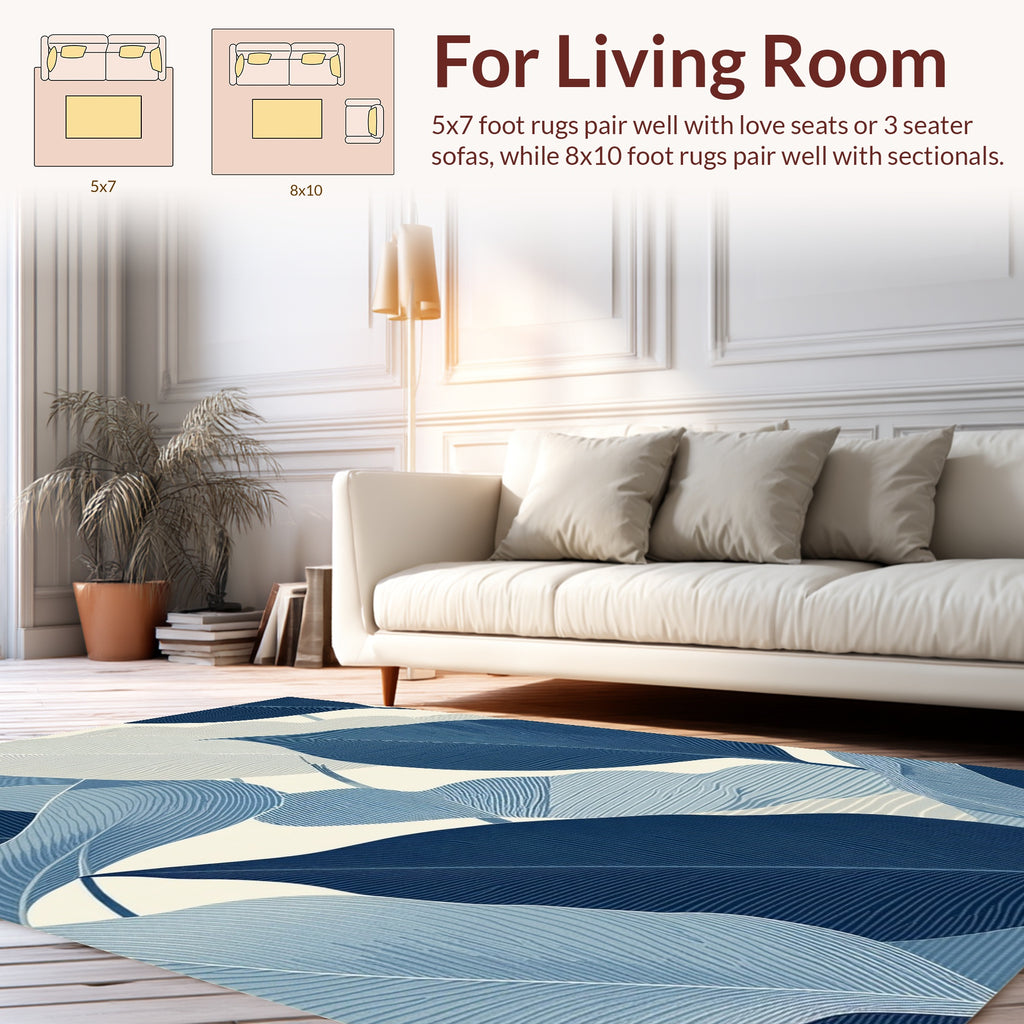 Shades of Blue Tropical Leaf Pattern Rug