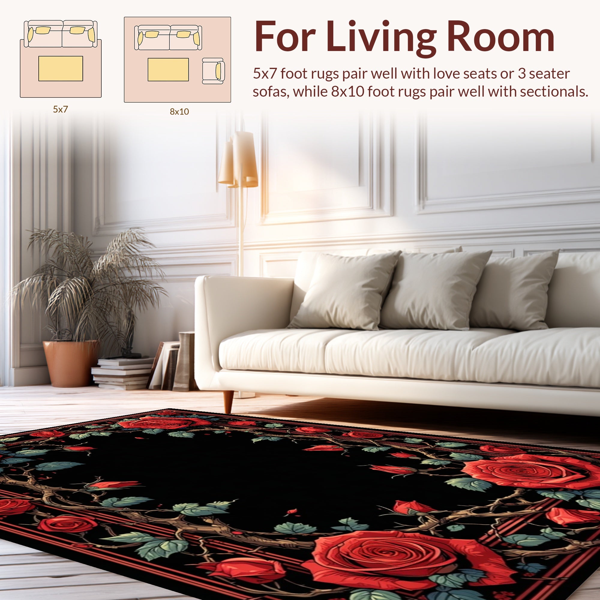 Vintage Red Roses With Thorns Pattern Rug