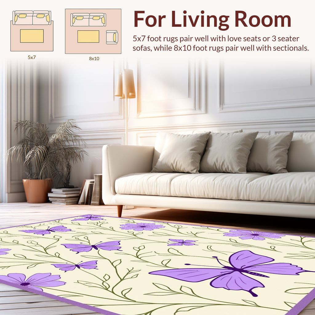 Violet Butterflies Flowers Pattern Rug