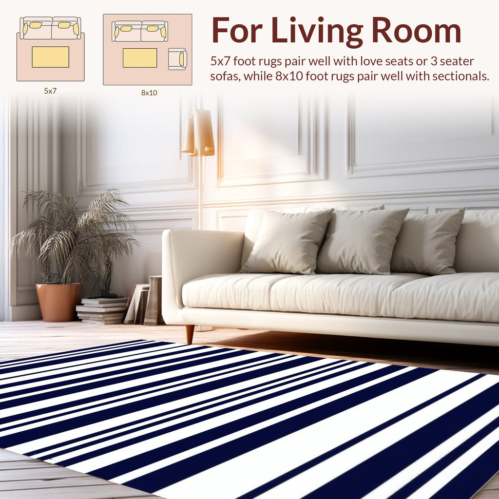 Bold Navy White Striped Classic Pattern Rug