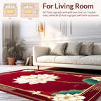 Elegant White Lotus Red Border Design Rug