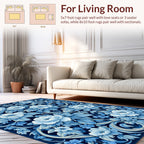 Rich Blue Floral Scrollwork Pattern Rug