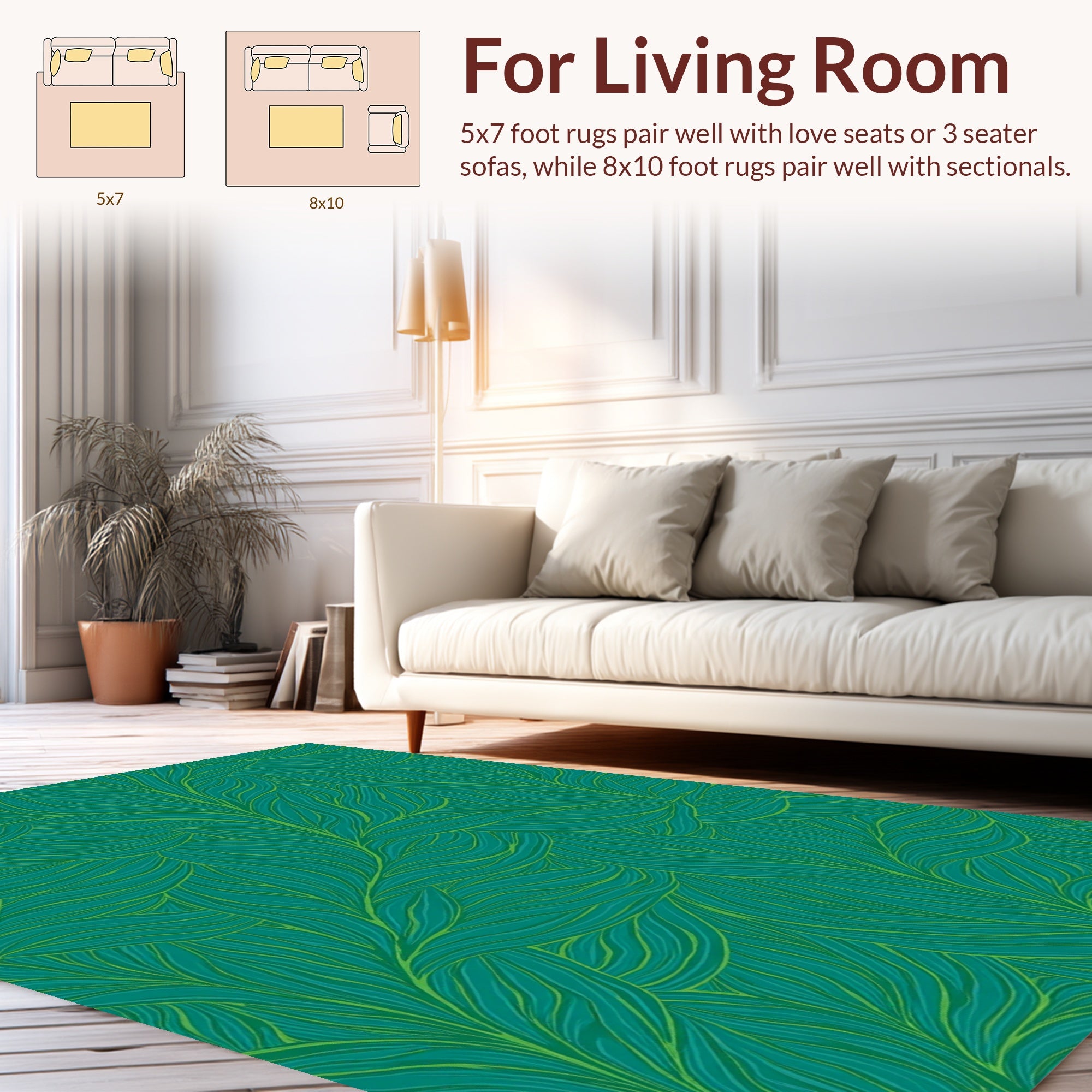 Teal Green Abstract Leaf Pattern Rug