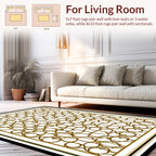 Ornate White Gold Geometric Pattern Rug