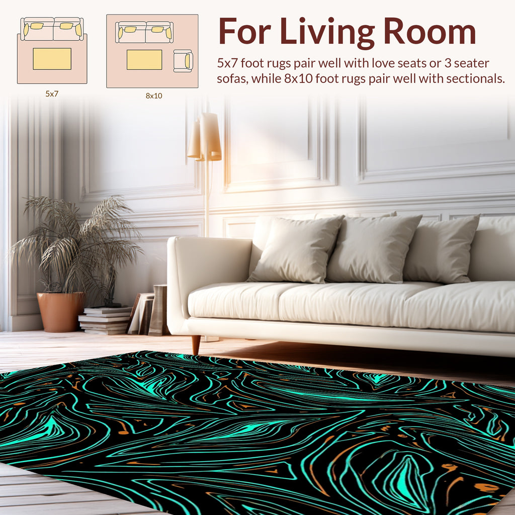 Abstract Wavy Teal Copper Strokes Rug