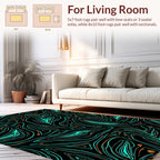 Abstract Wavy Teal Copper Strokes Rug