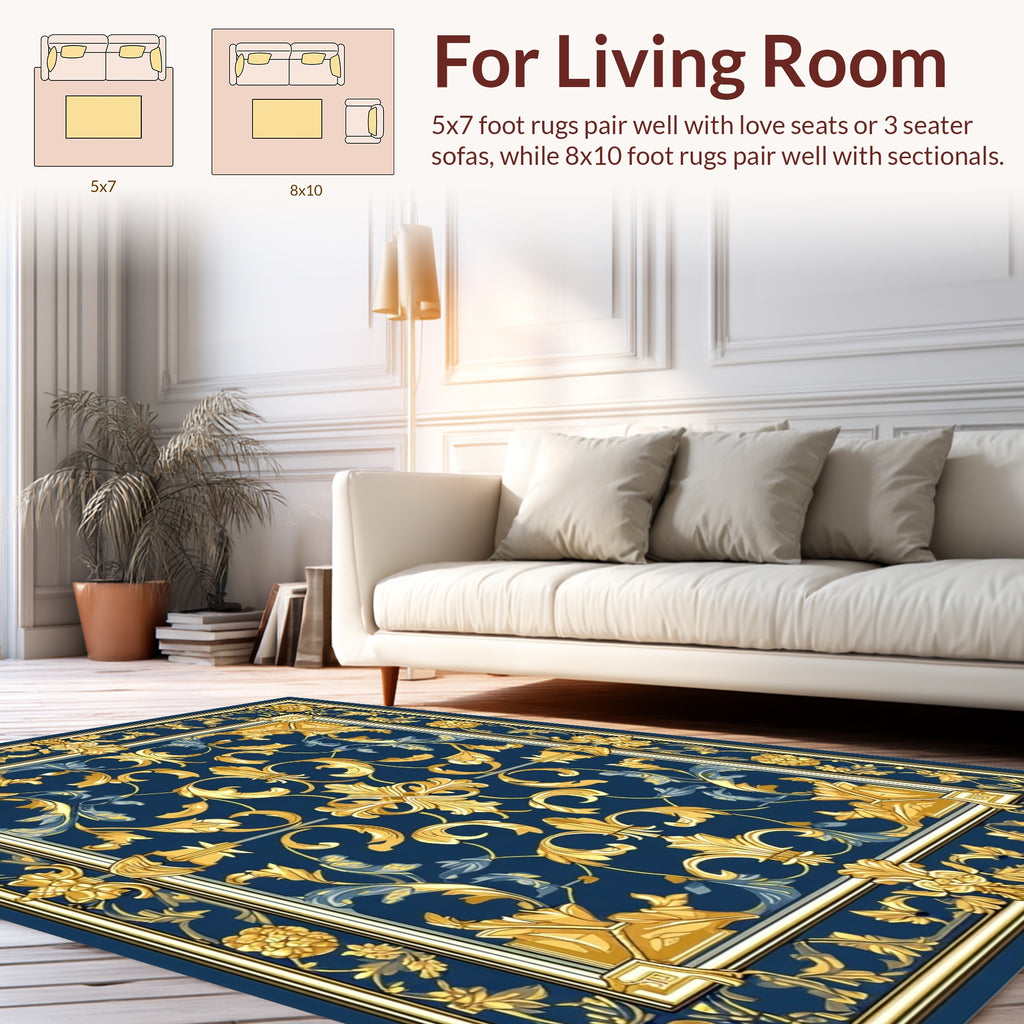 Ornate Gold Fleur And Leaf Scroll Rug
