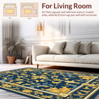 Ornate Gold Fleur And Leaf Scroll Rug