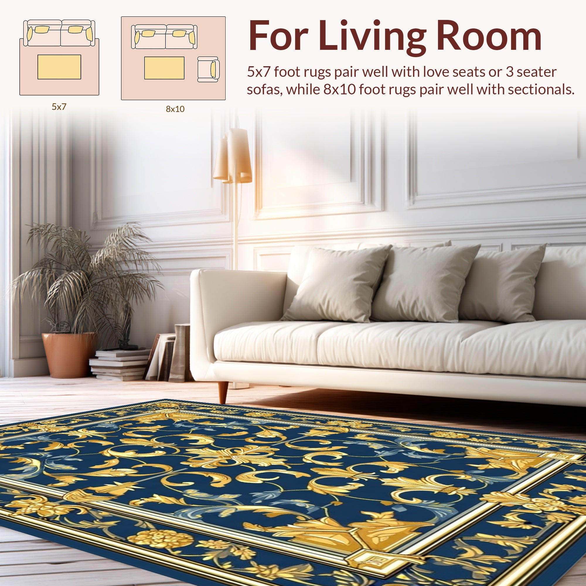 Ornate Gold Fleur And Leaf Scroll Rug