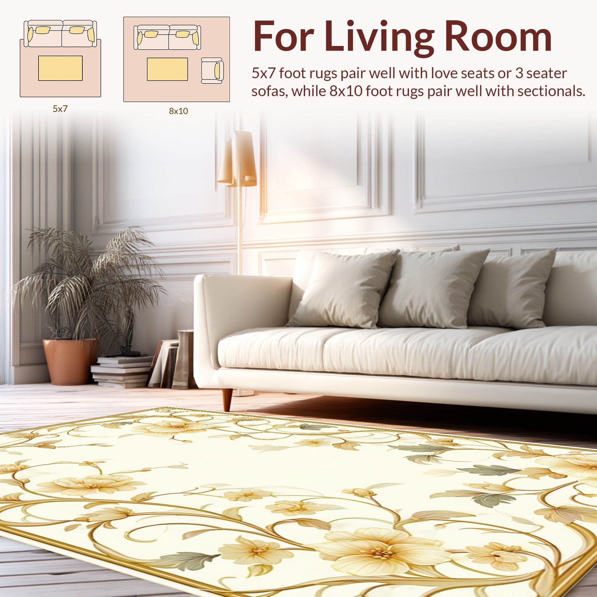 Elegant Floral Vine Border Design Rug
