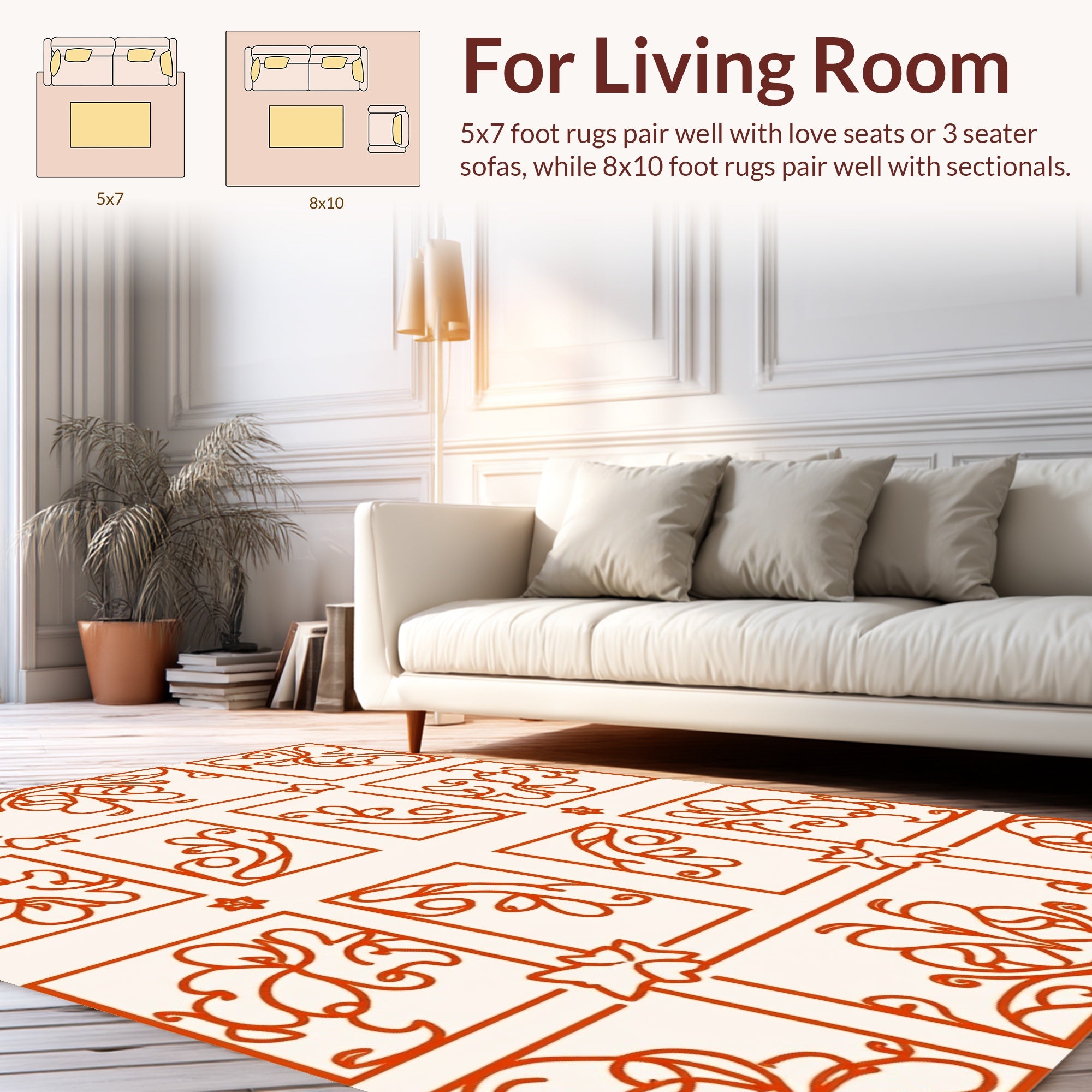 Orange Filigree Panel Inspired Design Rug