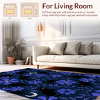 Whimsical Black Cat Floral Pattern Rug