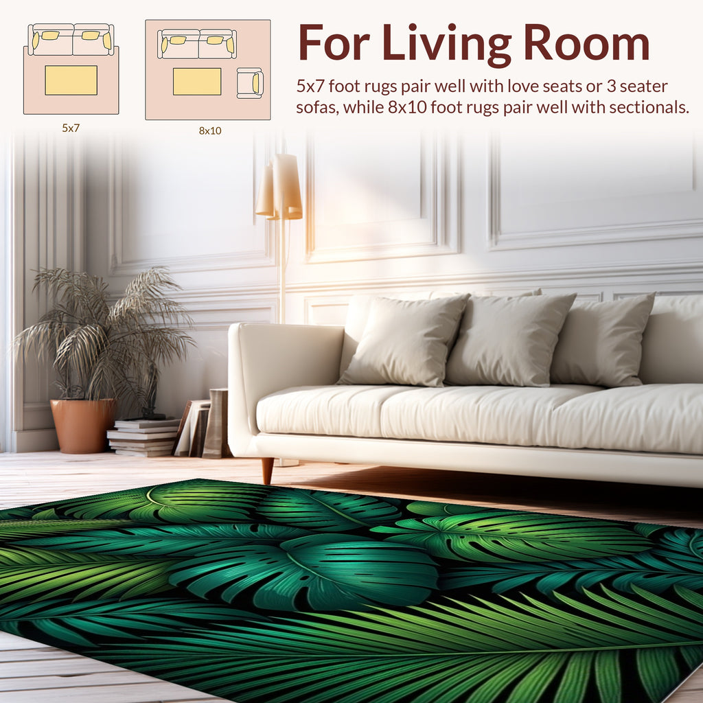 Tropical Green Leaf Pattern Rug