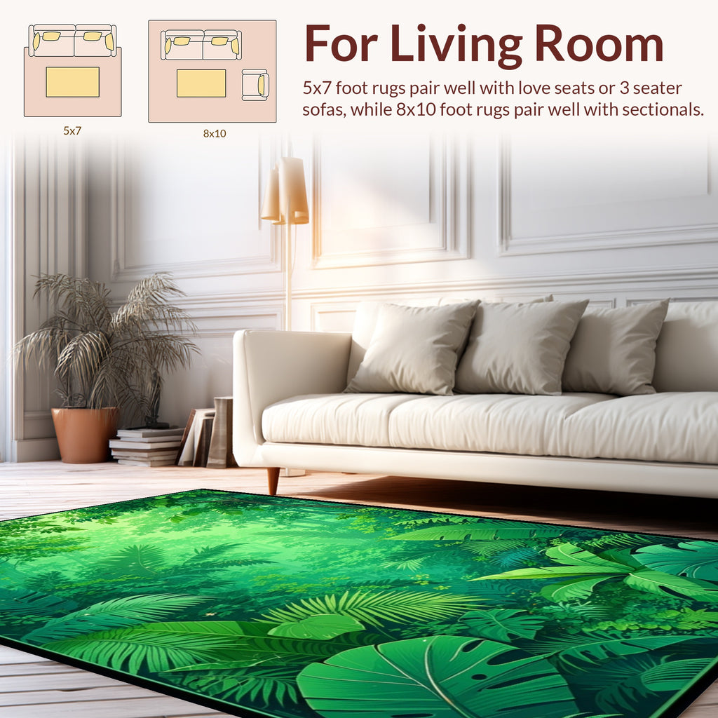 Lush Jungle Leafy Tropical Print Rug