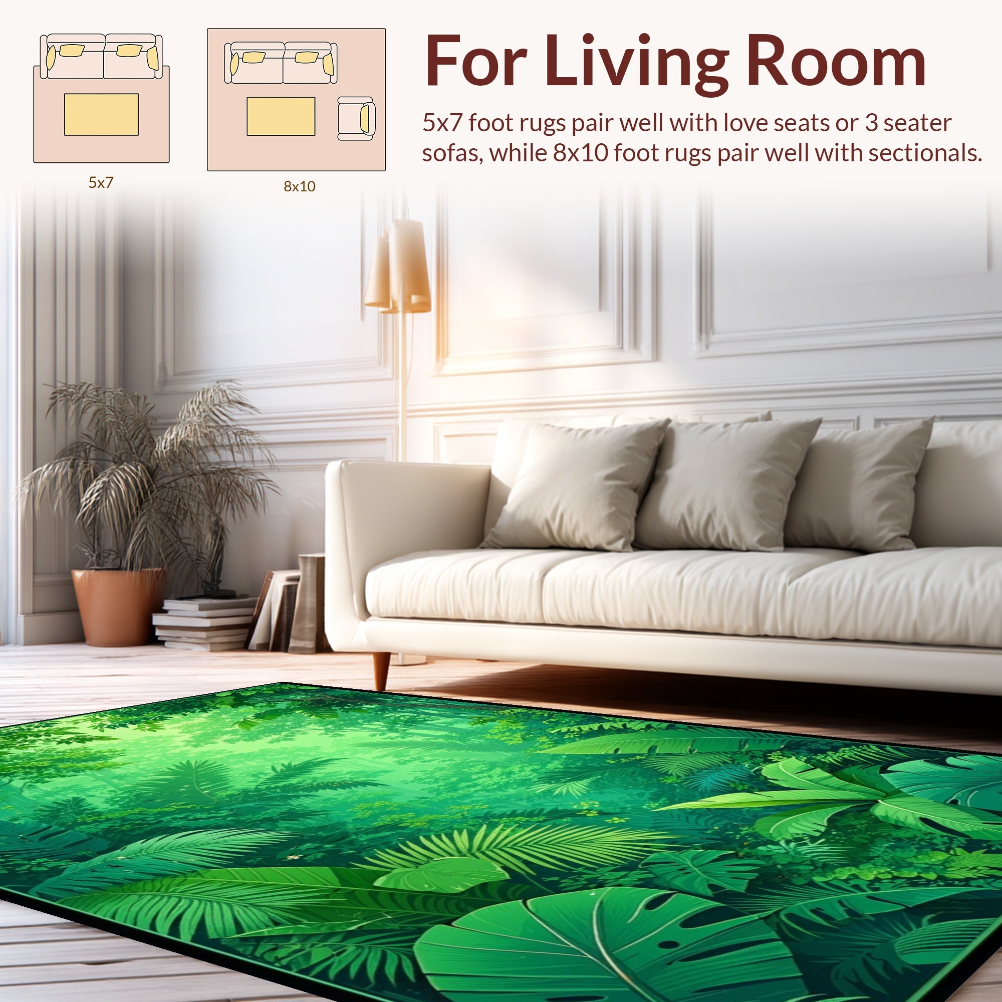 Lush Jungle Leafy Tropical Print Rug