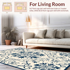 Dark Blue Floral Scroll Pattern Rug