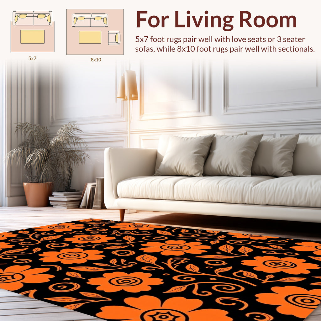 Orange Floral Swirl Silhouette Rug
